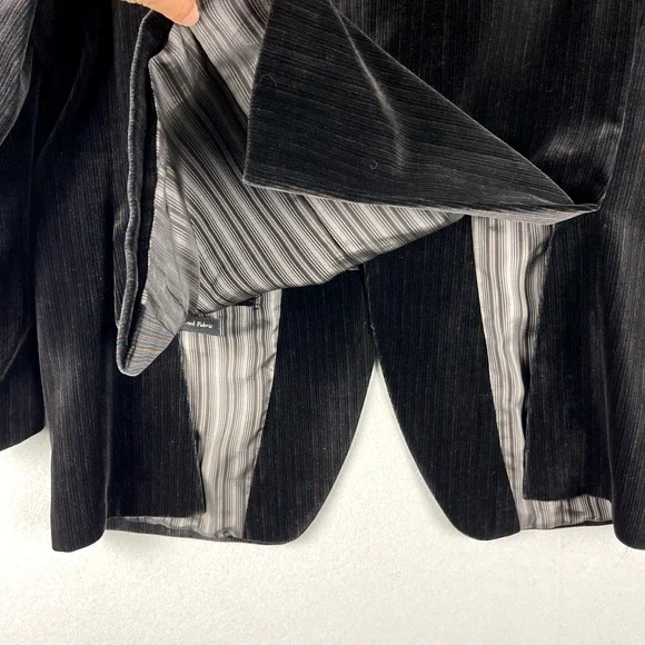 Jack Victor Prossimo Velvet Blazer Sport Coat Mens 44L Black Stripe Cotton Modal